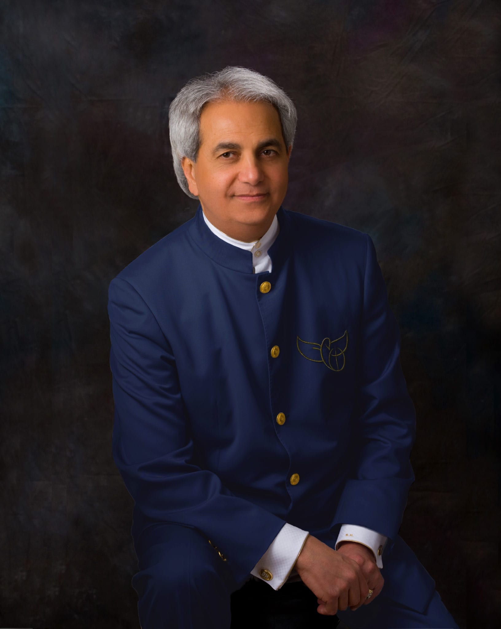 Pastor Benny Hinn portrait in blue suit